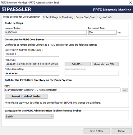 Probe Settings for Core Connection Tab Probe Settings for Core Connection Tab